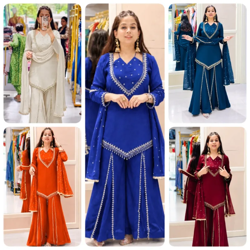 Jf 054 Roman Glass With Real Mirror Work Plazzo Suits